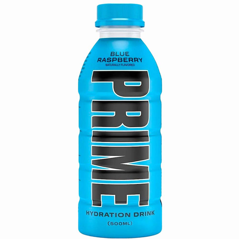 Confezione da 500ml di energy drink di Paul Logan al gusto lampone Prime Hydration Blue Raspberry