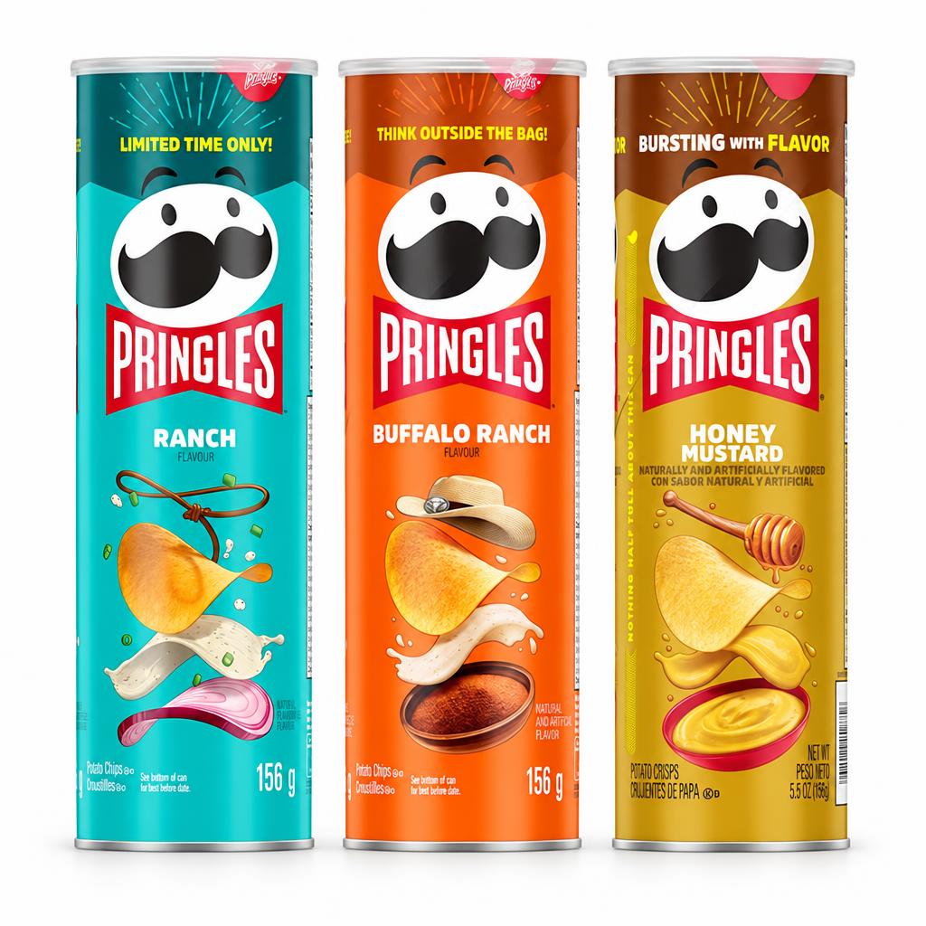Kit Pringles, 3 chips au goût ranch, buffalo ranch et honey mustard