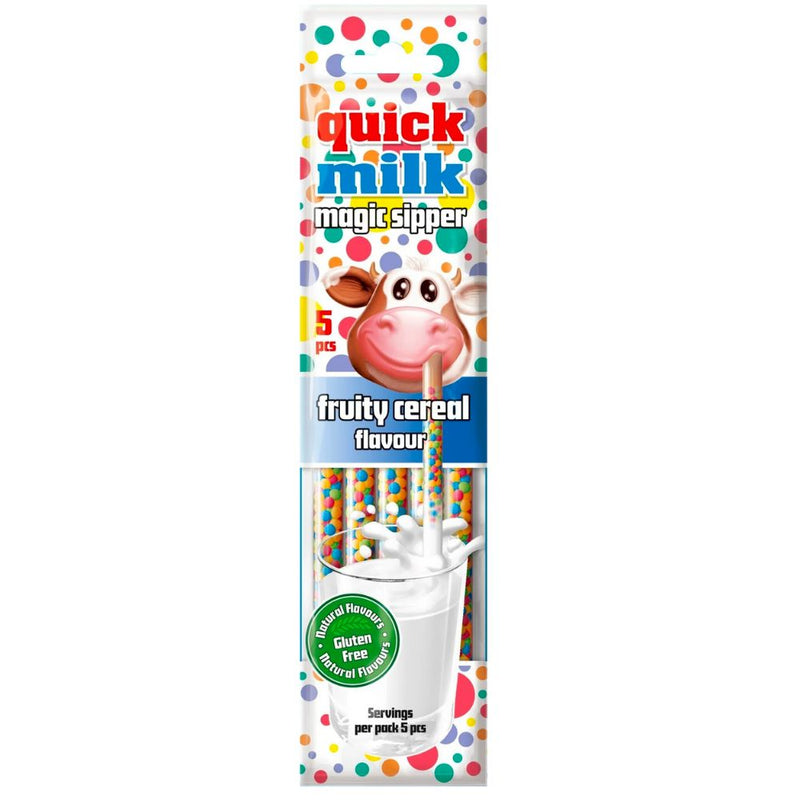 Confezione da 30g di cannuccia con caramelle al gusto di cereali alla frutta Quick Milk