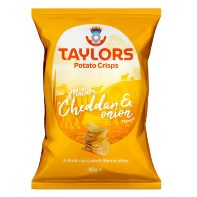 Confezione da 40g di patatine al formaggio e cipolla Taylor Crisps Cheddar Onion