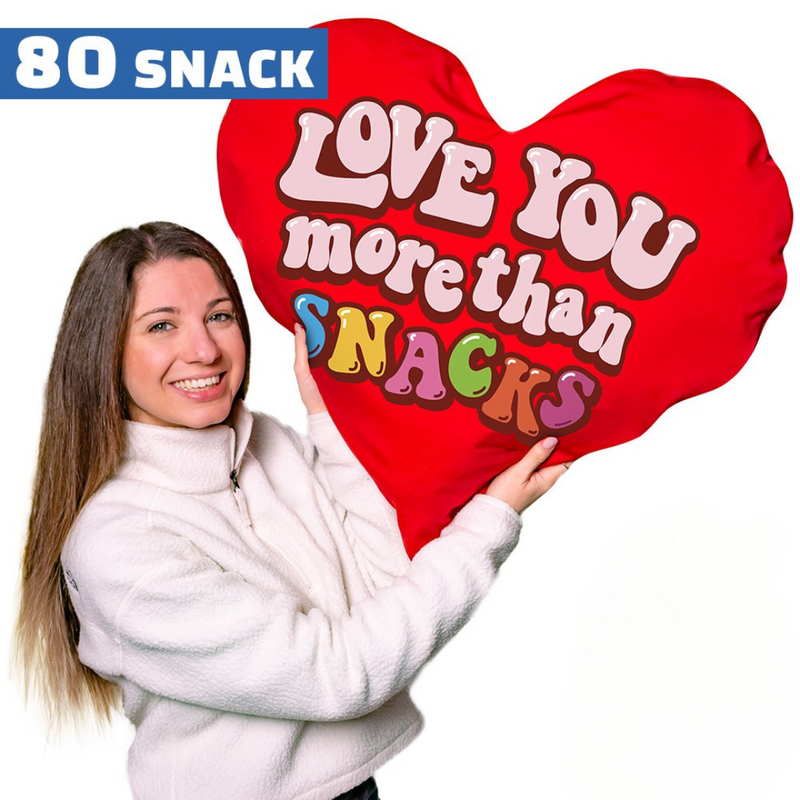 Valentine’s Heart XXL, coussin en forme de cœur avec 80 snack douceurs et surprises salées 