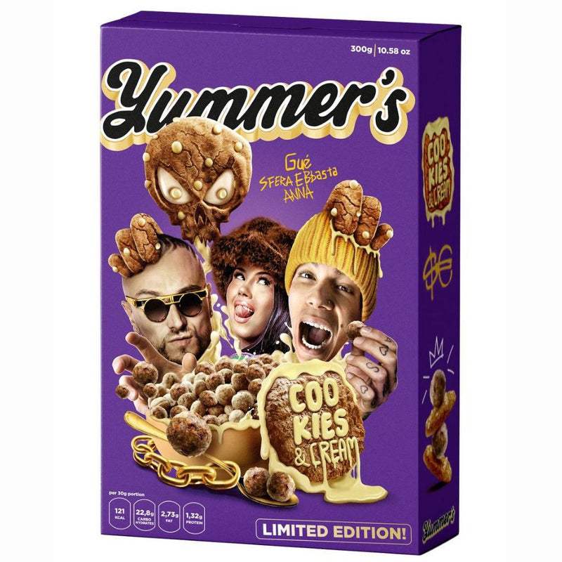 Confezione da 300g di cereali al cookies and cream di Sfera Ebbasta Yummer&