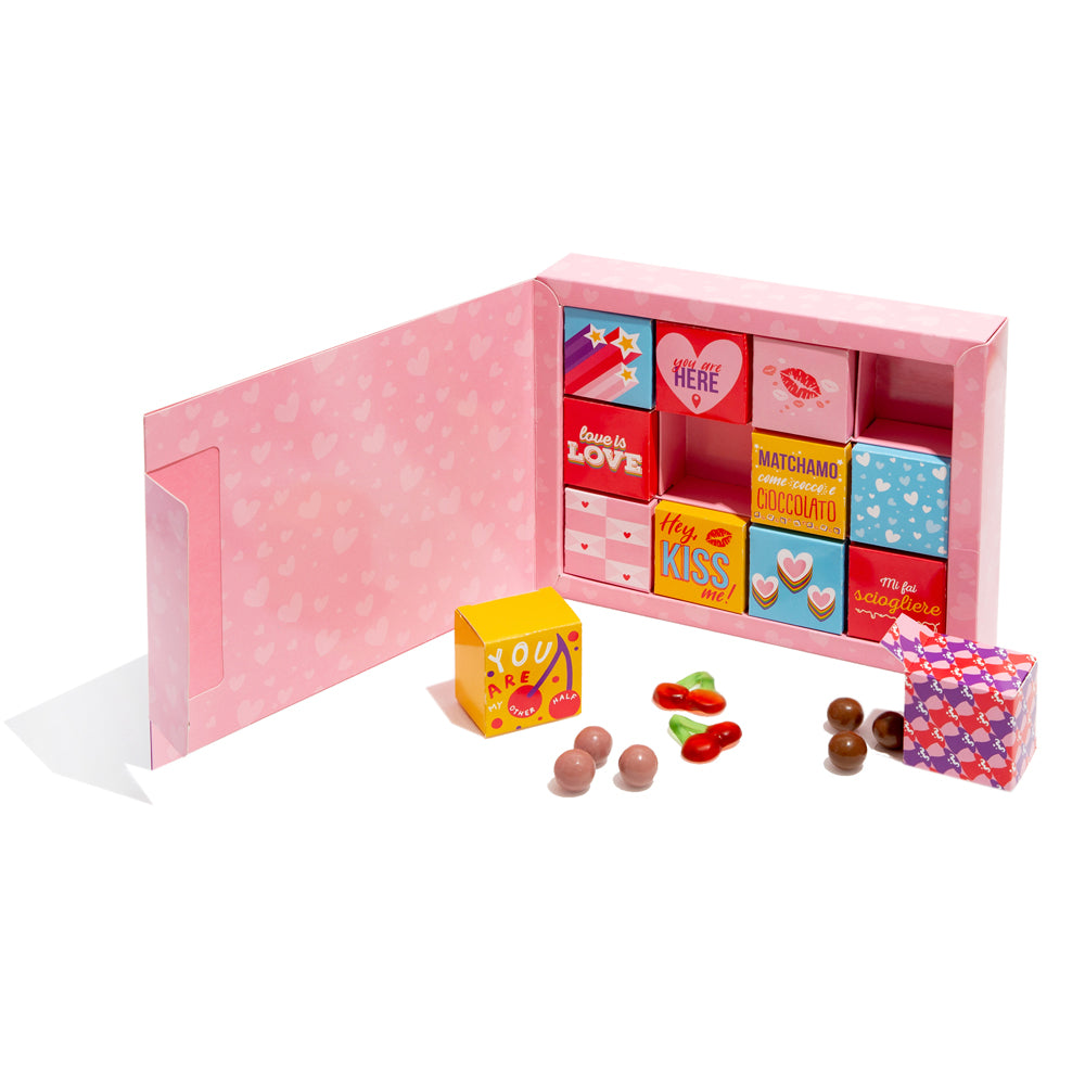 Love Bites Box, boîte de 12 boîtes de chocolats et bonbons 