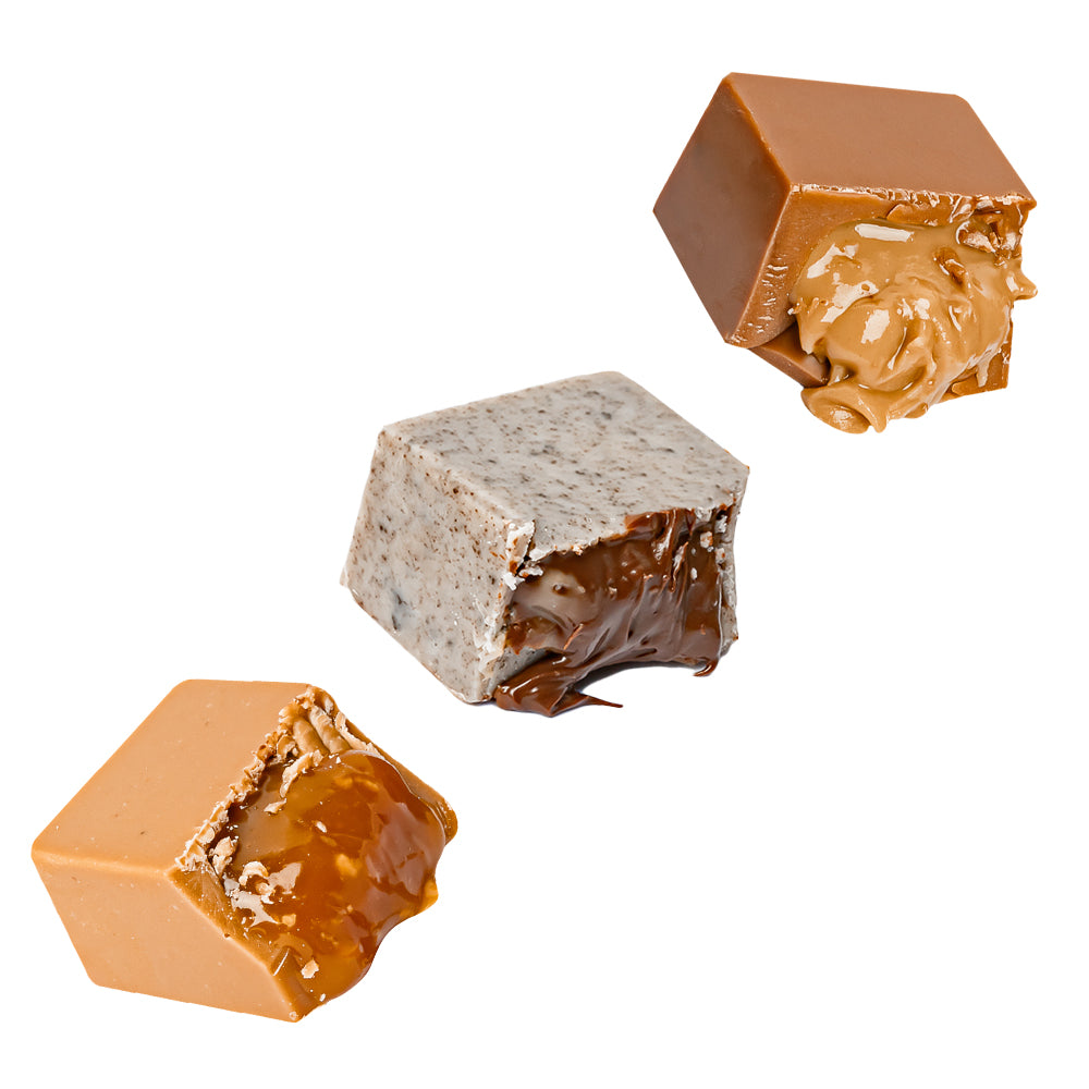 Choco Love Box, boîte de 12 chocolats assortis fourrés au beurre d'arachide, caramel et cookies & cream de 130g 