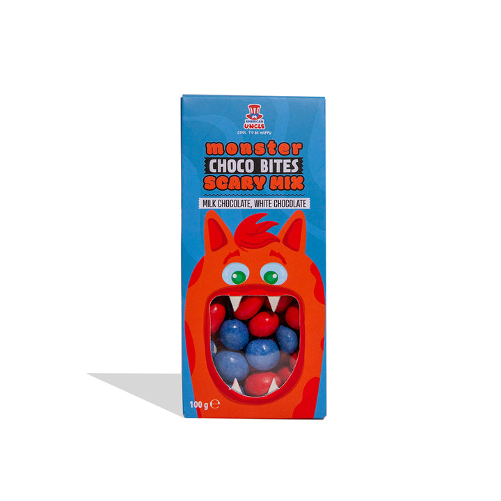 Monster Choco Bites Scary mix, arachides grillées enrobées de chocolat au lait et de chocolat blanc de 100g 