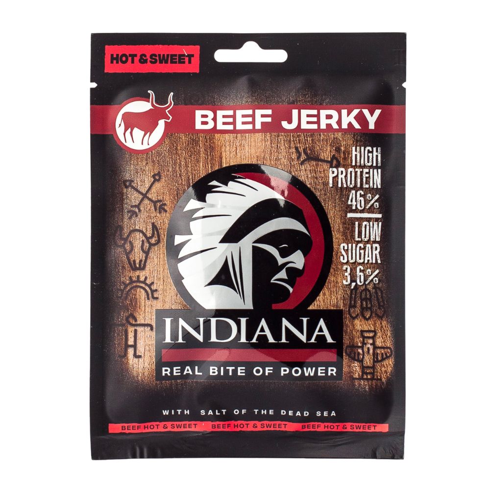 Beef Jerky Indiana Hot&Sweet, viande séchée douce et épicée de 25g 
