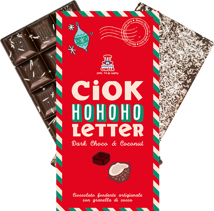 ChocoLetter Dark Choco & Coconut, tablette de chocolat noir artisanal avec éclats de noix de coco de 100g 