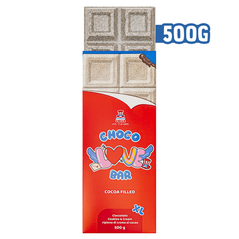 XL Cocoa filled Choco Love Bar, chocolat Cookies & Cream fourré à la crème de cacao de 500g