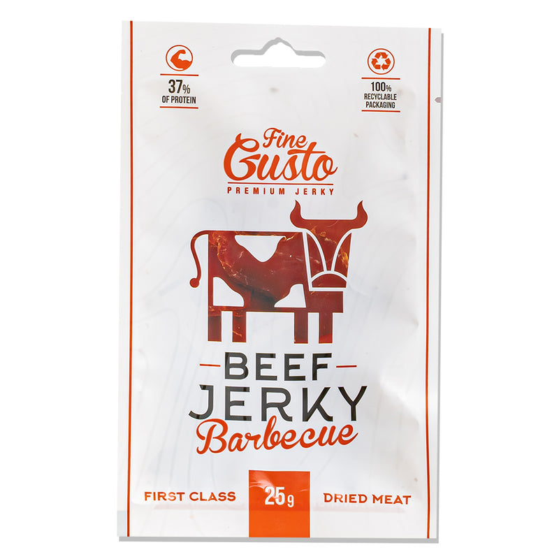 Confezione da 25g di carne secca al barbecue Fine Gusto Beef Jerky Barbecue