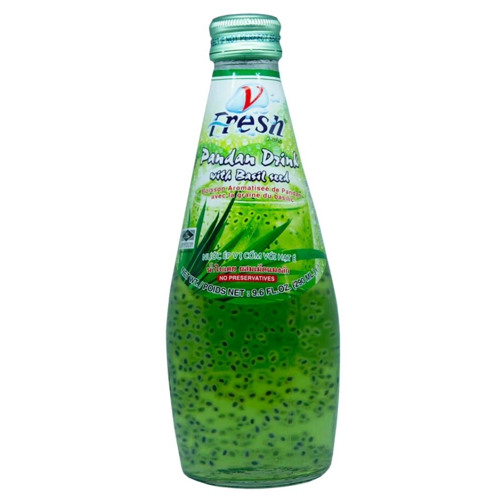 Boisson aux graines de basilic frais avec pandan, boisson thaïlandaise au pandan avec graines de basilic de 290ml 