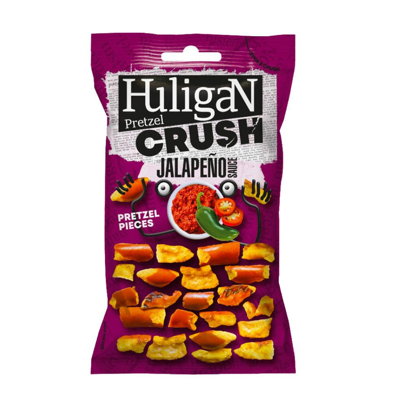 Huligan Pretzel Crush Jalapeno Sauce, pretzels au goût jalapeño de 65g