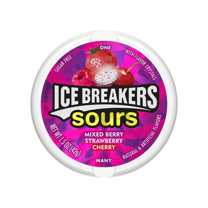 Ice Breakers Sours Mixed Berry Strawberry Cherry, bonbons acides aux fruits de 42g