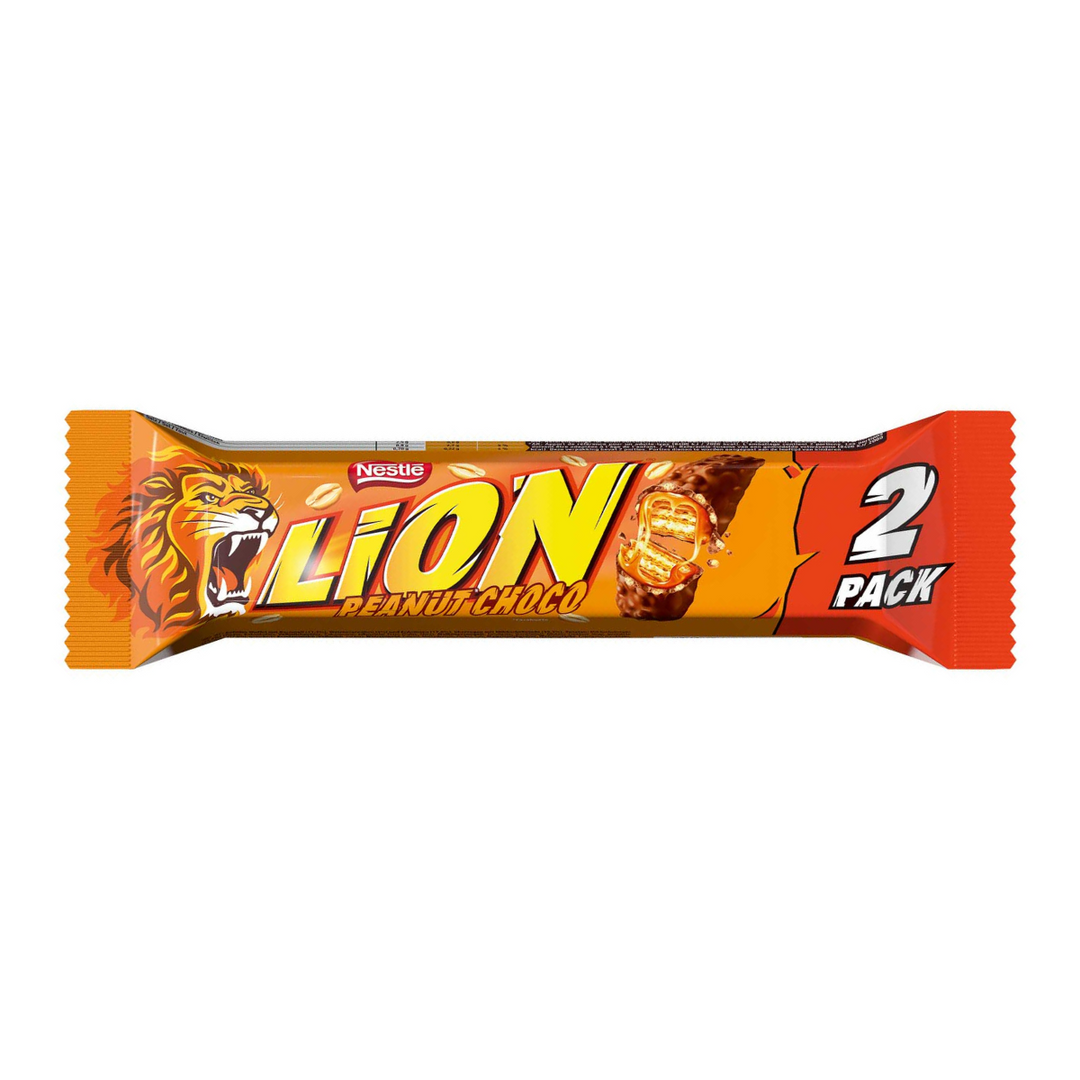 Lion Peanut Butter Choco, 2 barres de chocolat fourrées au beurre de cacahuète de 62g 