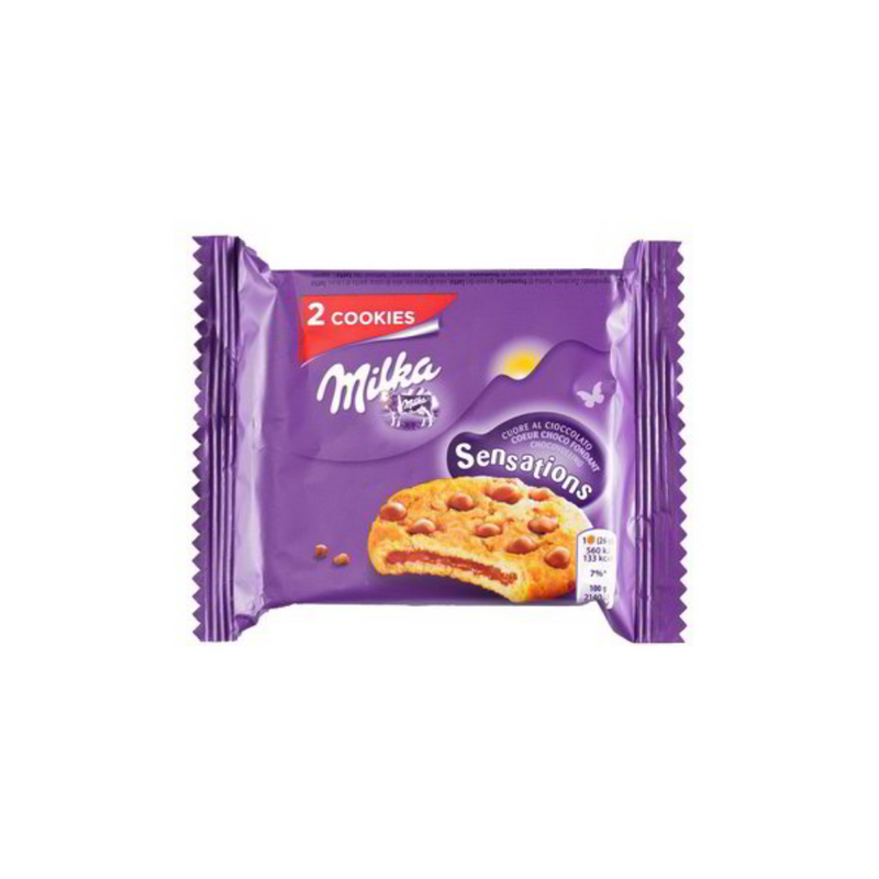Milka Cookie Sensation, biscuit fourré au chocolat au lait avec pépites de chocolat de 52g