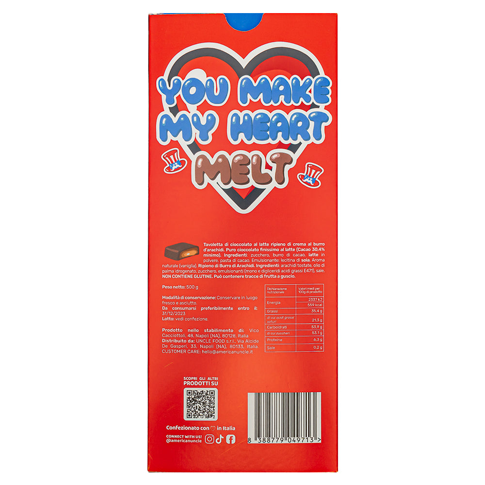 Barre XL Choco Love remplie de beurre d'arachide, chocolat au lait fourré de crème au beurre d'arachide de 500g 