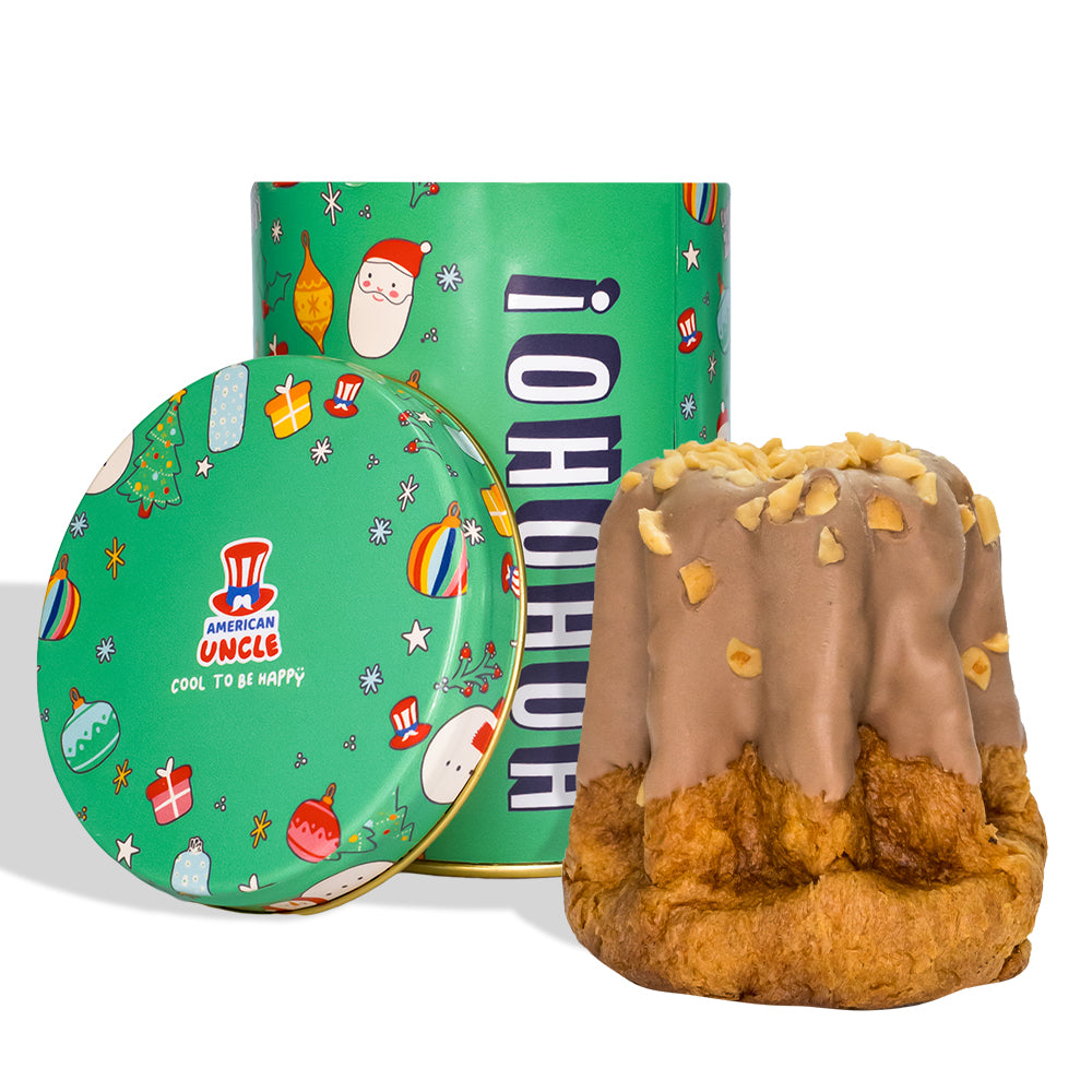 Pandoro artisanal Salted Caramel & Choco Peanuts de 200g, couverture de chocolat et cacahuètes, fourré de caramel salé 