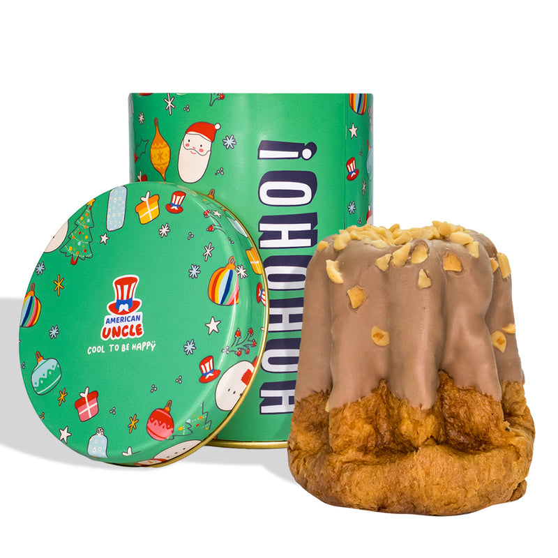 Pandoro artigianale Salted Caramel & Choco Peanuts de 200g, enrobage de chocolat et cacahuètes, fourré au caramel salé