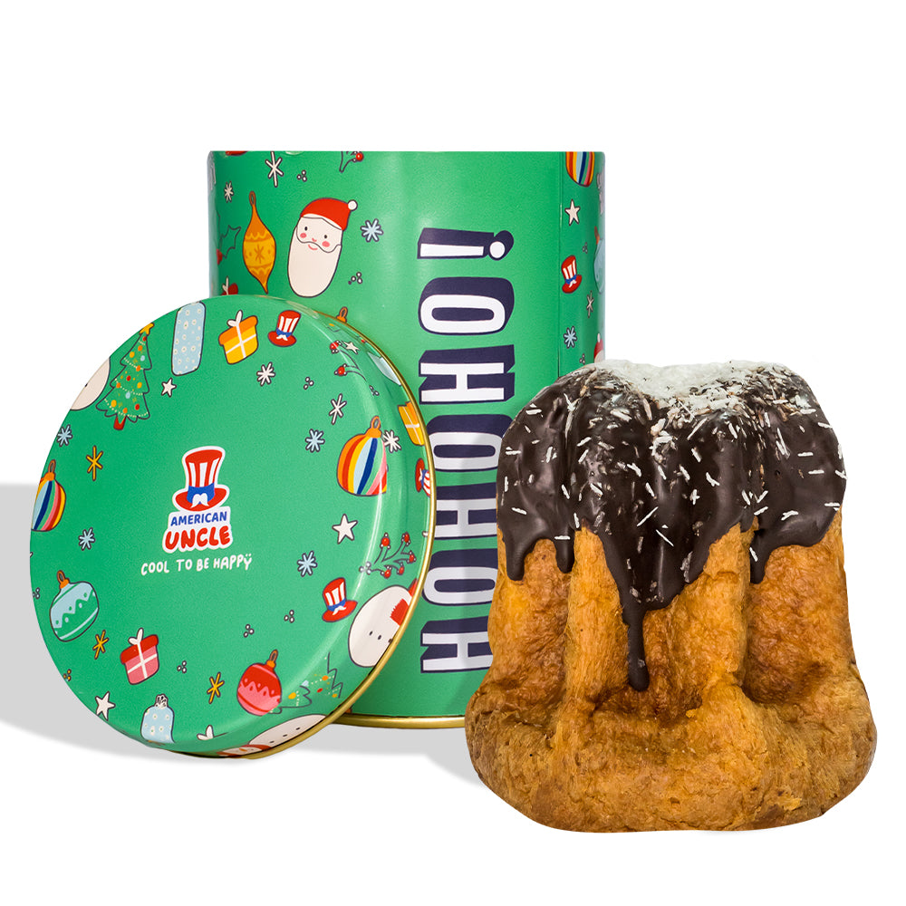 Pandoro artisanal Dark Choco & Coconut de 200g, couverture et garniture de chocolat noir et noix de coco 
