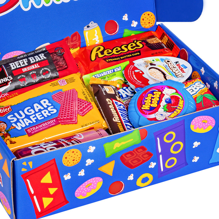 Snack box “Cool to be Happy”, boîte surprise de 20 snack douceurs, salées et boissons 