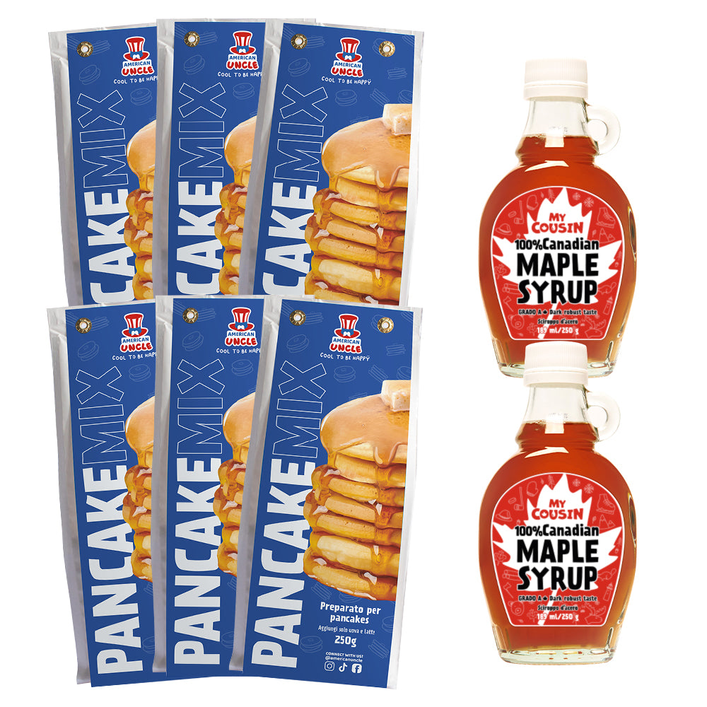 6x American Uncle Préparation pour Pancakes + 2x sirop d'érable My Cousin 
