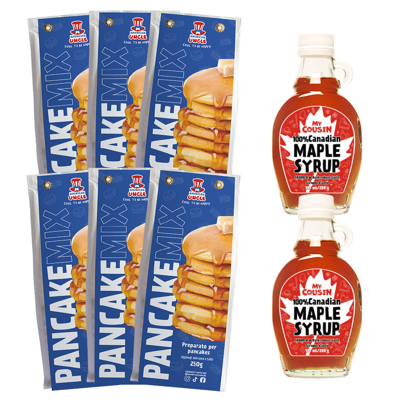 6x American Uncle Préparation pour Pancakes + 2x sirop d&