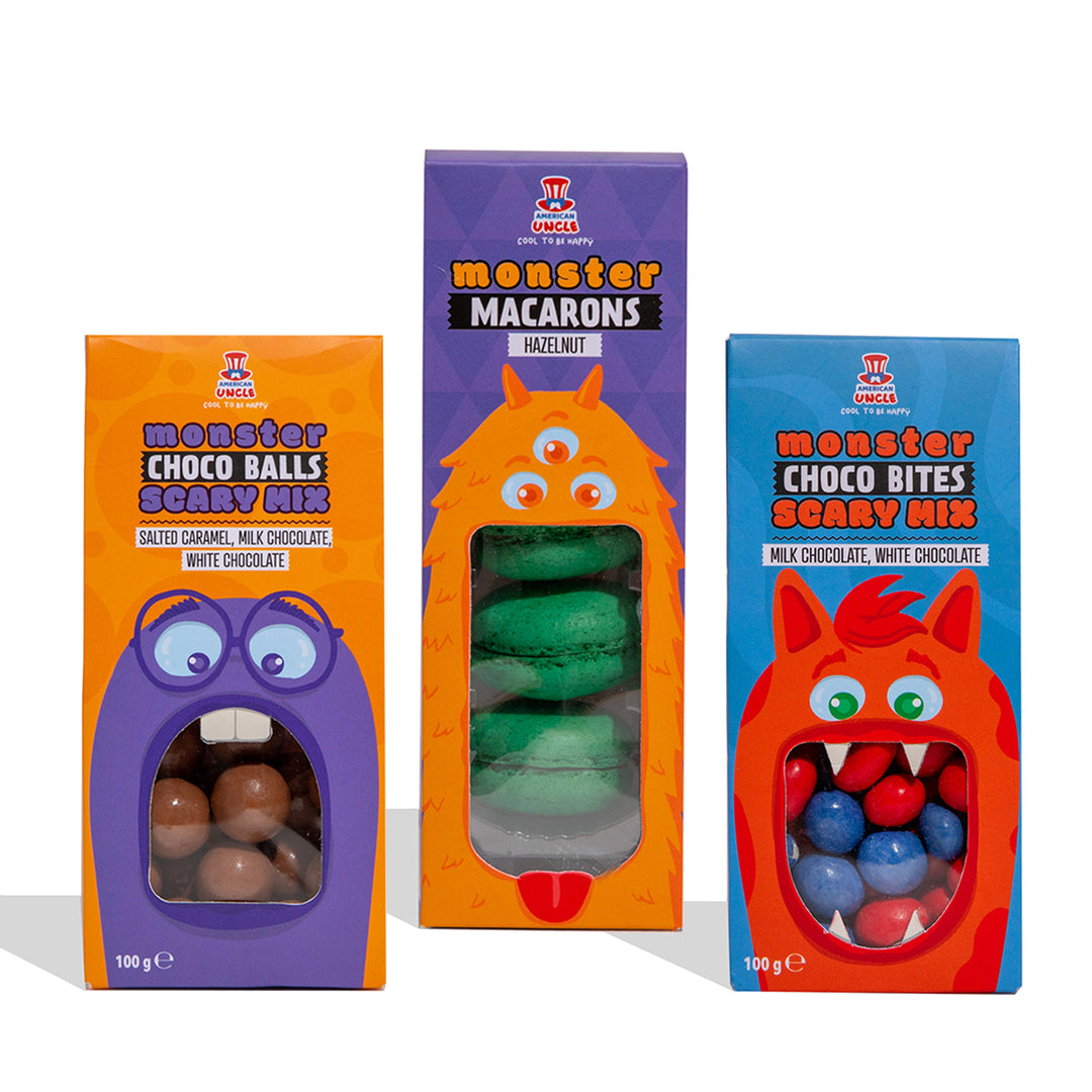 Monster Choco Bites + Monster Choco Balls + Monster Macarons Noisette 