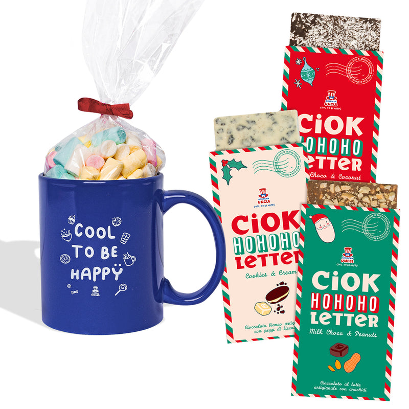 Mug Cool to be Happy + sachet de bonbons gélifiés de 100g + 3 ChocoLetter de 100g