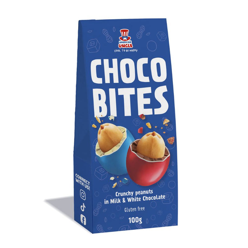 Choco Bites, confettis aux arachides grillées enrobées de chocolat au lait et blanc de 100g