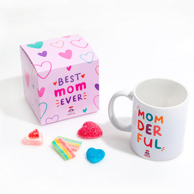 Mom Gift Box, boîte cadeau pour maman avec cookies multigoût, crème au caramel salé et tasse Momderful