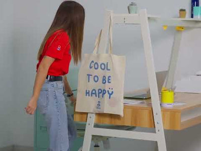 Shopper Cool to be Happy, sac en coton résistant couleur havane, 35x40cm