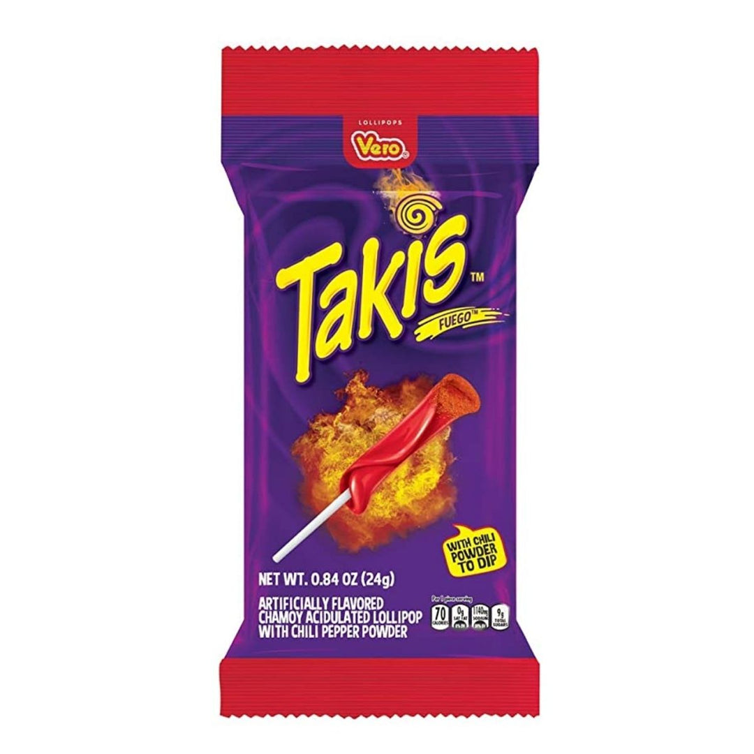 Takis Lollipop, sucette à la fraise recouverte de poudre épicée de 24g 