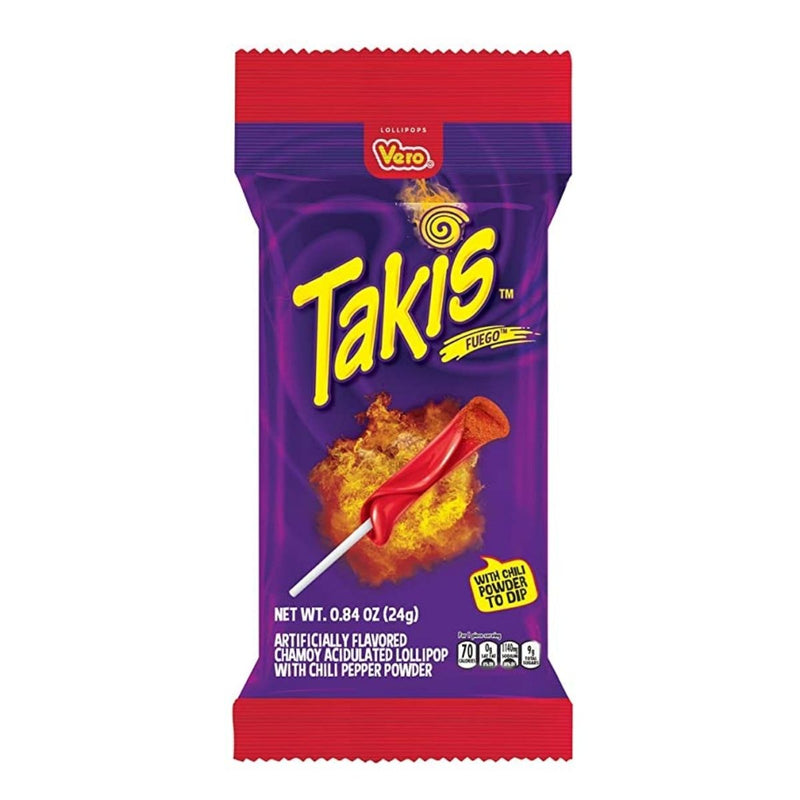 Takis Lollipop, sucette à la fraise recouverte de poudre épicée de 24g