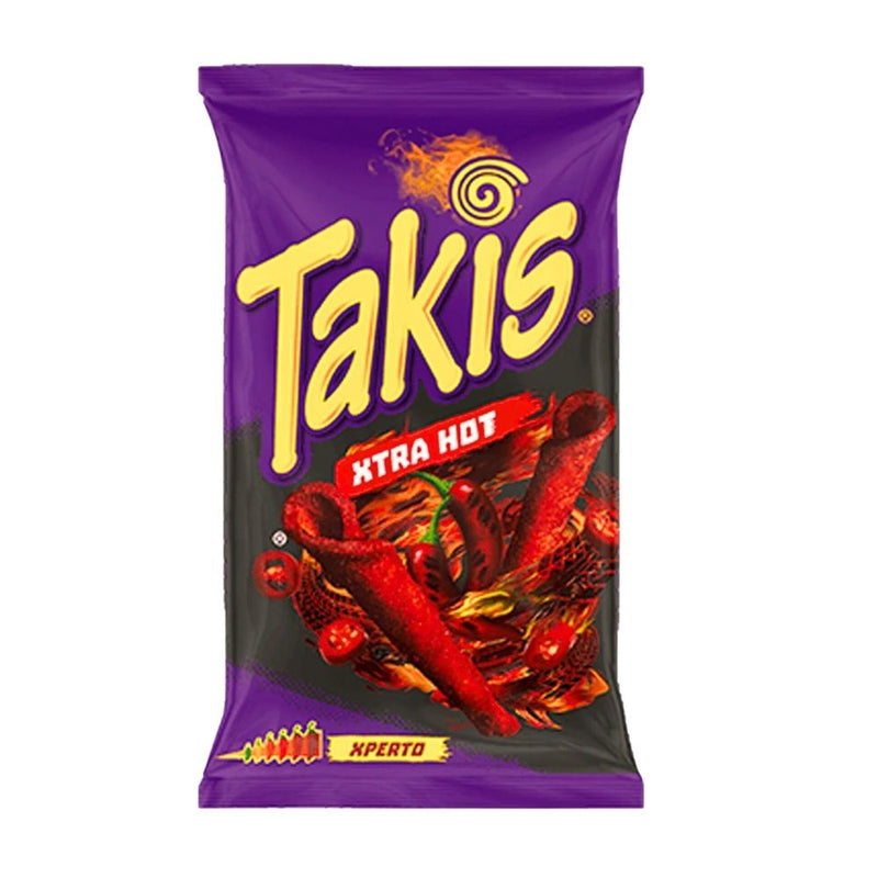 Confezione da 90g di riccioli di tortillas al peperoncino piccante Takis Xtra Hot