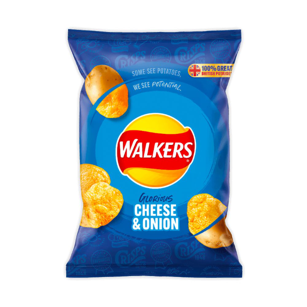Walkers Cheese & Onion, chips au goût de fromage et oignon de 32,5g DÉLAI 18/03/2023 